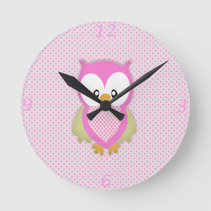 Horloge Ronde Joli hibou rose pois rose motif impression