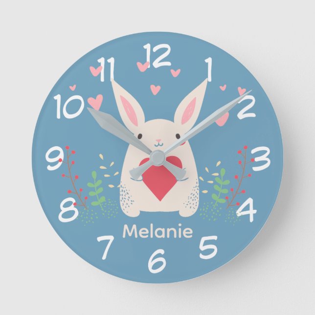 Horloge Ronde Joli Lapin Blanc Avec Coeur Personnalisé (Recto)