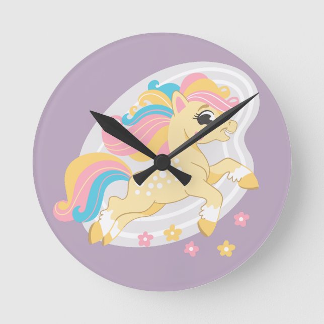 Horloge Ronde Joli licorne jaune (Recto)