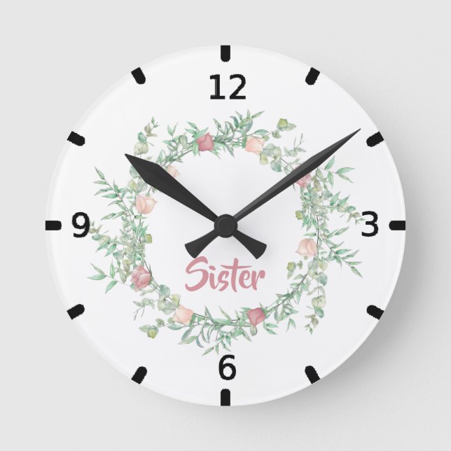 Horloge Ronde Joli logo Meilleure Soeur Ever Aquarelle Florale (Recto)
