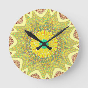 Horloge Ronde Joli motif tribal d'ethnie africaine jaune doré