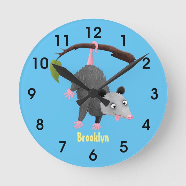 Horloge Ronde Joli opossum accroché à la branche dessin animé (Recto)
