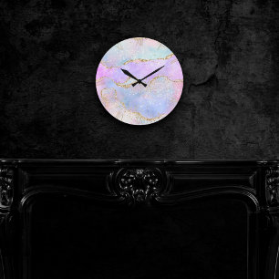 Horloge Ronde Joli Pastel Agate   Aquarelle de la veine Parties