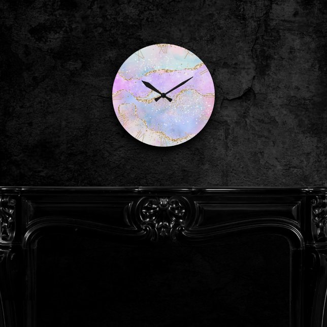 Horloge Ronde Joli Pastel Agate | Aquarelle de la veine Parties  (Créateur téléchargé)