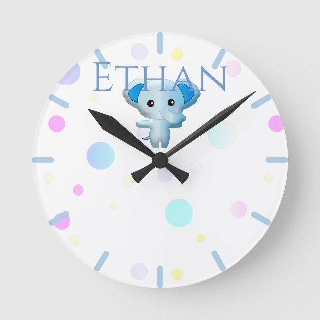 Horloge Ronde Joli Petit Éléphant Garçon Bleu (Recto)