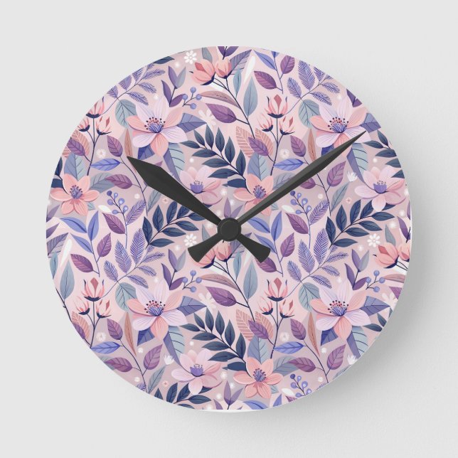 Horloge Ronde Joli Retro Lilac Floral Illustration (Recto)