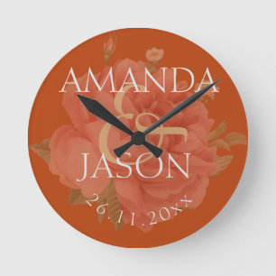 Horloge Ronde Joli Rose de rouille en terre cuite Floral mignonn