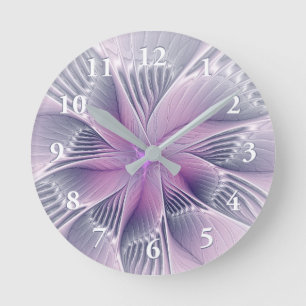 Horloge Ronde Joli rose Fleur Moderne Abstrait Fractal Art