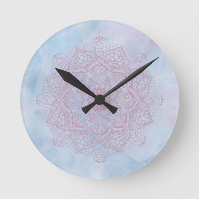 Horloge Ronde Joli rose Sacré Lotus Fleur de fleurs Mandala (Recto)