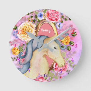 Horloge Ronde Joli Rose Unicorne Nommé Filles Décor De Chambre