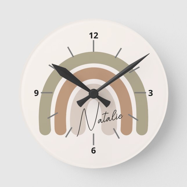 Horloge Ronde Joli script monogrammé pastel arc-en-ciel rose fém (Recto)