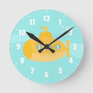 Horloge Ronde Joli sous-marin jaune, pour la chambre d'enfants