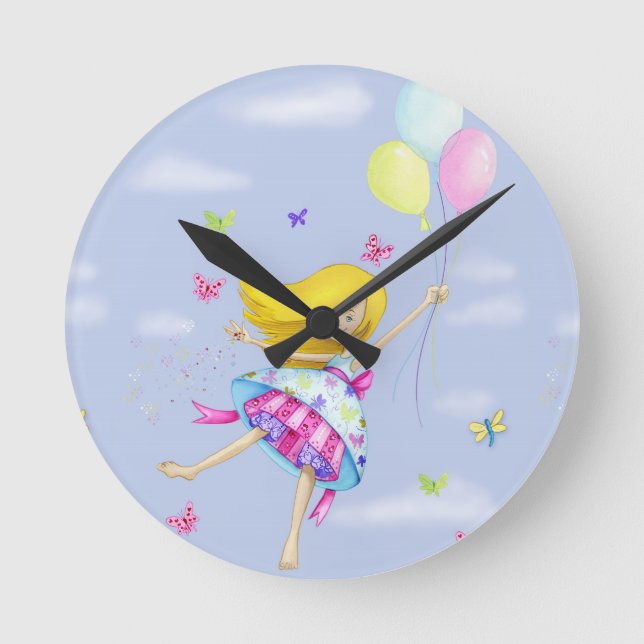 Horloge Ronde Jolie fille ballon fée vol de cadeaux de fantaisie (Recto)