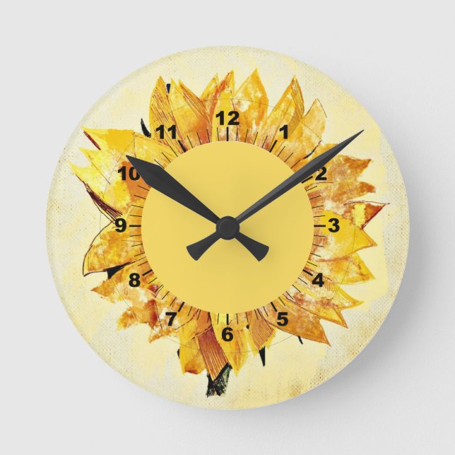 Horloge Ronde Jolie fille Fleurs de soleil modernes Jaune (Recto)