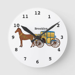 Horloge Ronde Jolie illustration de cheval et de calèche royale