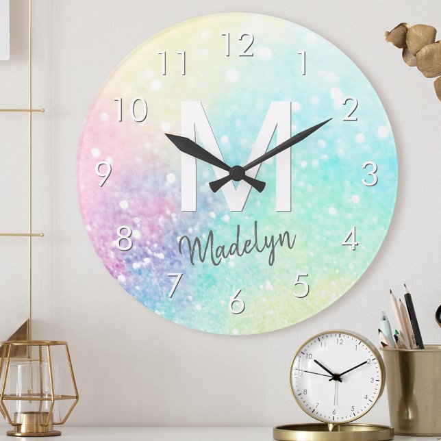 Horloge Ronde Jolie Parties scintillant Holographique Iridescent (Créateur téléchargé)