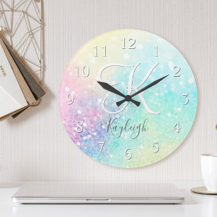 Horloge Ronde Jolie Parties scintillant Holographique Iridescent