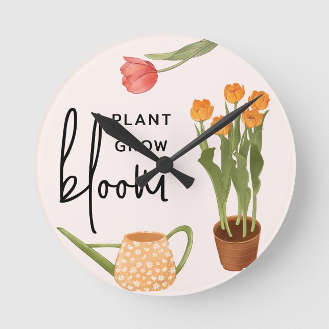 Horloge Ronde Jolie Plante de script croissance fleur Tulip (Recto)