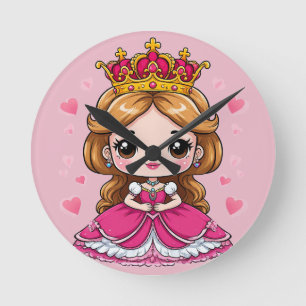 Horloge Ronde Jolie princesse de dessin animé en robe rose