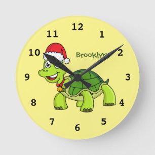 Horloge Ronde Jolie tortue en chapeau de Père Noël
