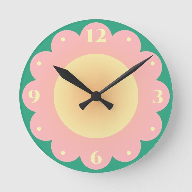 Horloge Ronde Jolies Filles de Fleurs de Dessin Animé Rose Jaune (Recto)