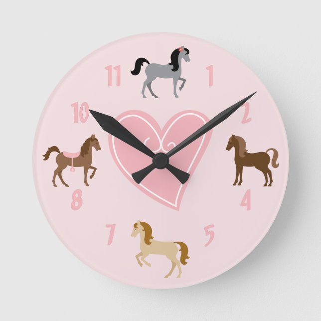 Horloge Ronde Jolies poneys et Coeur Rose Cute Horse (Recto)