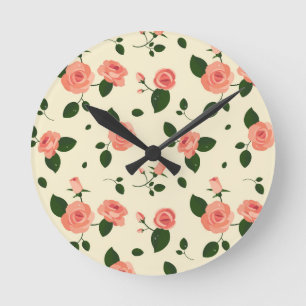 Horloge Ronde Jolies Roses Roses Pastel Pink