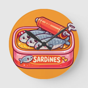 Horloge Ronde Jolies Sardines Peuvent Rose Orange