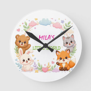 Horloge Ronde Jolis animaux de la forêt - Art mural pour nurseri