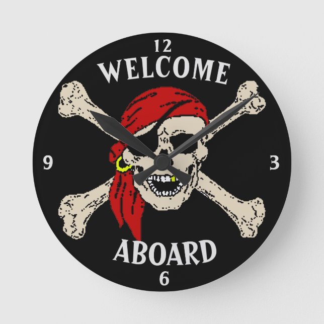 Horloge Ronde Jolly roger Pirate os crâne rouge Bandanna ronde (Recto)