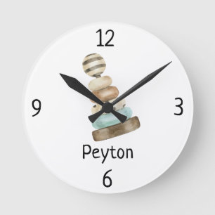 Horloge Ronde Jouet en anneau en bois vintage 8 po