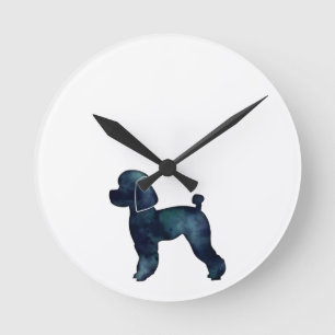 Horloge Ronde Jouet Poodle Noir Aquarelle Silhouette
