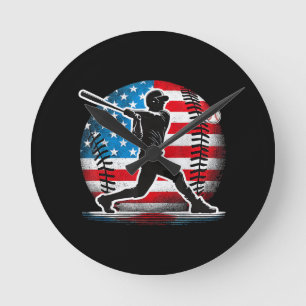 Horloge Ronde Joueur de baseball américain batteur avec les État