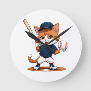 Horloge Ronde Joueur de baseball chat