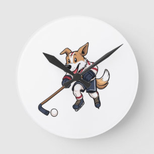 Horloge Ronde Joueur de hockey sur chien