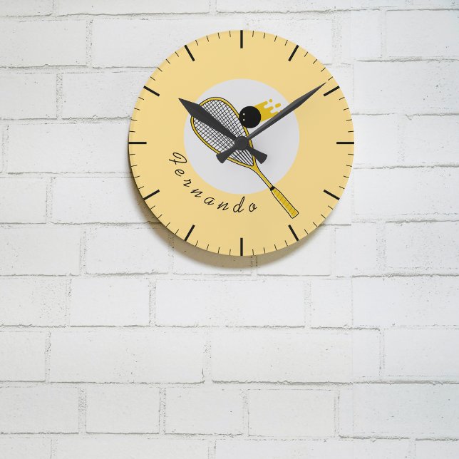 Horloge Ronde Joueur de squash Entraîneur Racketball Nom personn (Créateur téléchargé)