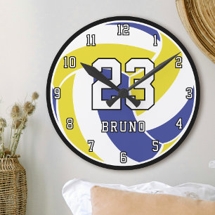 Horloge Ronde Joueur de Volleyball Nom du Ballon de Sport & Numé