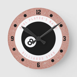 Horloge Ronde Joueuse de billard de Parties scintillant rose per