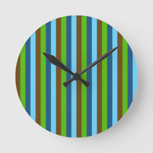 Horloge Ronde Jour de la Terre Lignes Verticales Marron Bleu Ver
