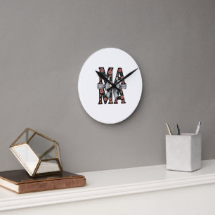 Horloge Ronde Jour des Mères mignonne cadeau-Vintage Floral MAMA