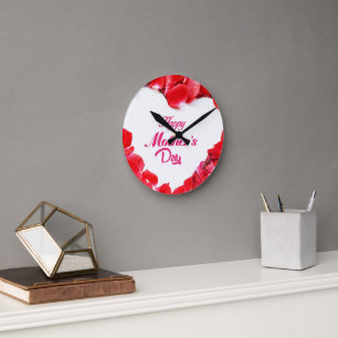 Horloge Ronde Joyeuse fête des mères Rose Pétales Art floral