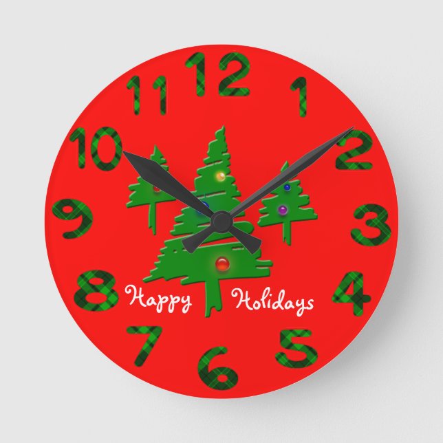 Horloge Ronde Joyeuses fêtes Arbres de Noël numérotés (Recto)