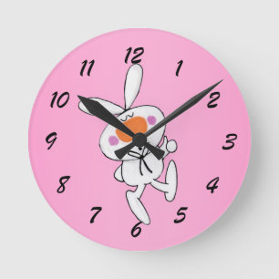 Horloge Ronde Joyeux Danser Cartoon Blanc Lapin Lapin Lapin