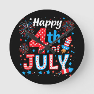 Horloge Ronde Joyeux drapeau américain 4 juillet patriotique USA