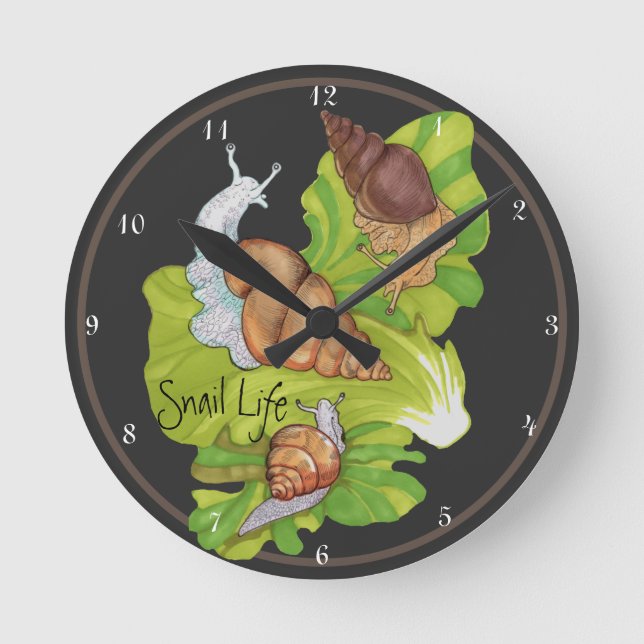 Horloge Ronde Joyeux escargots sur les feuilles 'Vie des escargo (Recto)
