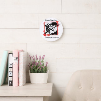 Horloge Ronde Joyeux Fleur Ensemble Avec Love Heart Frame Wall