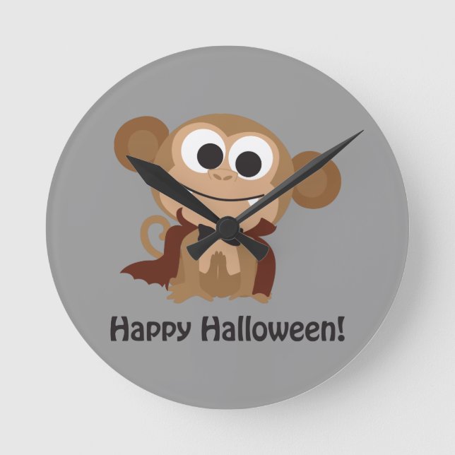 Horloge Ronde Joyeux Halloween ! Vampire Monkey (Recto)