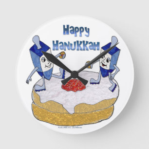 Horloge Ronde Joyeux Hanukkah Dreidels Dansants Gâteau de Jelly