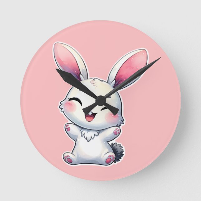 Horloge Ronde Joyeux lapin aquarelle (Recto)