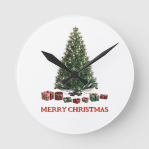 Horloge Ronde Joyeux Noël. Arbre (modèle 1) avec des cadeaux